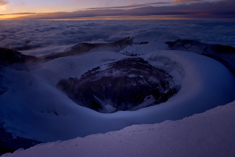 Crater of Cotopaxi Volcano at sunrise