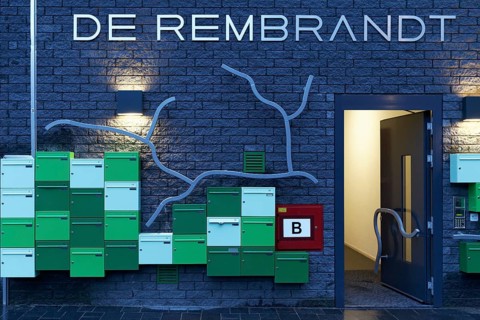 House wall with mailboxes