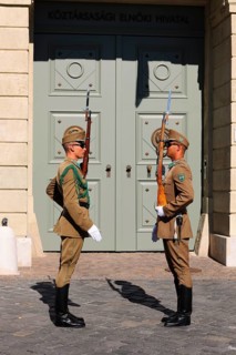 Changing of the guards in front of the Presidential Palace Sandor Palace on Castle Hill