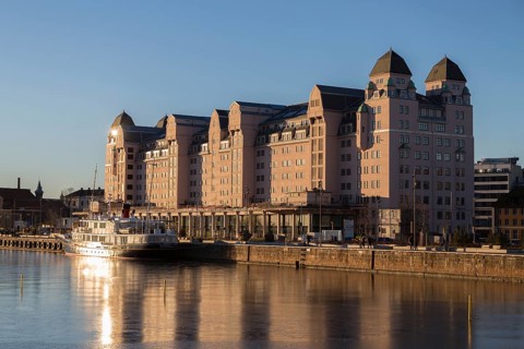 Old warehouse district on the Oslofjord in the evening light