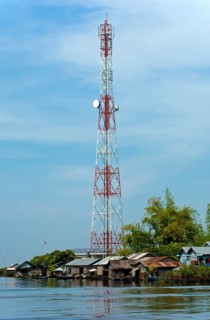 Radio tower in a village on the Tonle Sap lake near Siem Reap