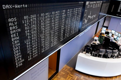 Trading board of the DAX on the trading floor of the Frankfurt Stock Exchange