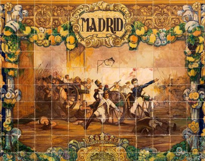 Tile work displaying a historic scene at the Plaza de Espana