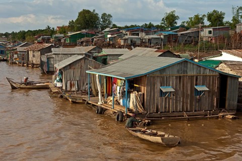 Huts of a floating slum