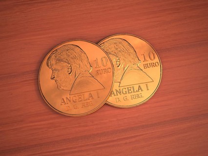 10-euro gold coins with a portrait of Angela Merkel