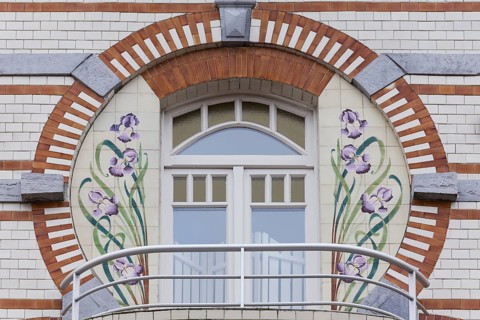 Art Deco window with lily tiles