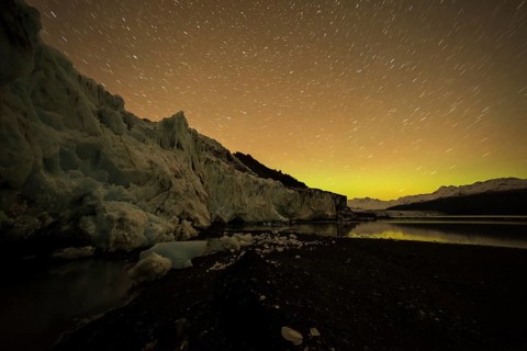 Aurora borealis over Bryn Mawr Glacier and College Fjord