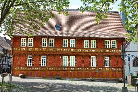 Facade with wood carvings