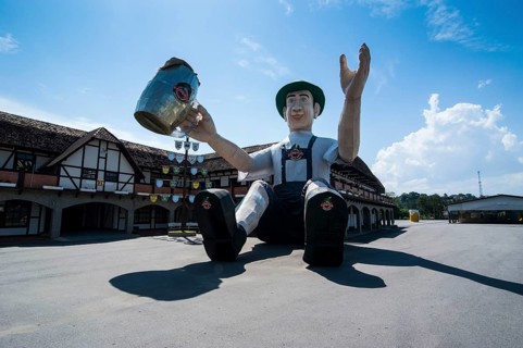 Huge inflatable doll wearing traditional Bavarian dress