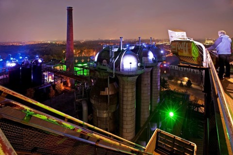 The illuminated Landschaftspark Duisburg-Nord