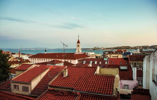 View of the Tagus river across the rooftops