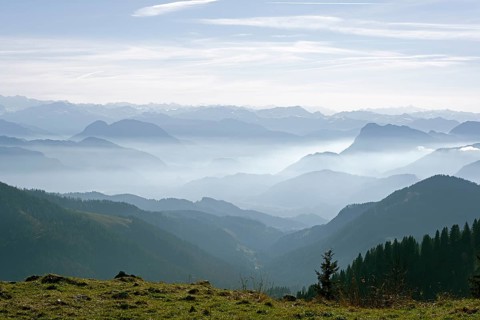 Inn Valley with Pendling Mountain near Kufstein in front of the mountains of the Ziller Valley viewed from Hochries Mountain