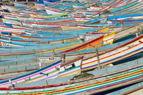 Colorful fishing boats in the harbour