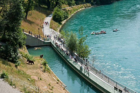 Bear pit of Bern Bear Park on the Aar River or Aare River