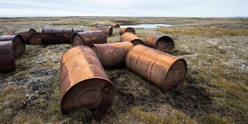 Rusty drums in the tundra