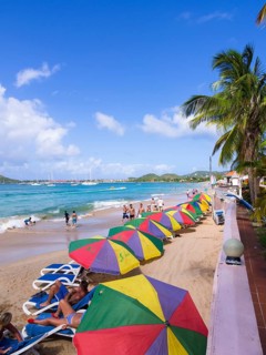 Deck chairs on the beach of Rodney Bay