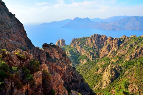 View over the sandstone cliffs towards the sea