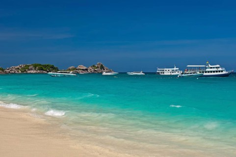 Excursion boats moored off the Similan Islands