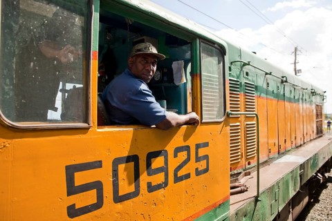 Engine driver in a train of the Hershey Railway