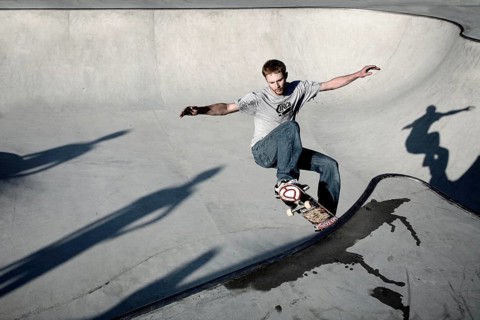 Skateboarder skating in a skate pool