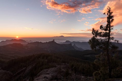 View from Pico de las Nieves in Gran Canaria across Roque Nublo to Mount Teide in Tenerife