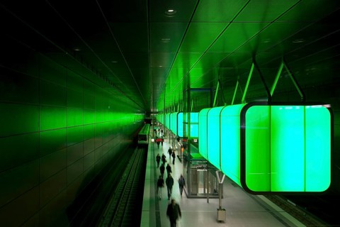 Light installation in the U-Bahn HafenCity Universitat subway station