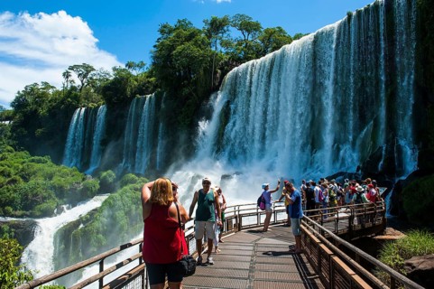 Tourist plattform under the largest waterfall of the Iguazu Falls