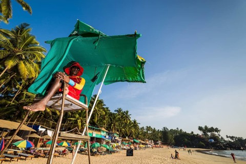 A live guard is watching Palolem Beach