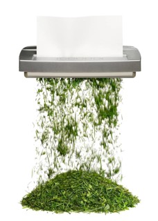 Document shredder turning paper into grass