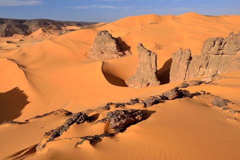Rocks and sand dunes of Moul Naga