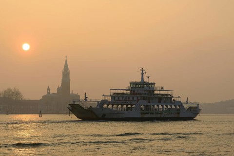 Ferry on the Bacino San Marco in front of the church of San Giorgio Maggiore