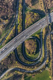 Aerial view of the A2 and A31 motorway junction