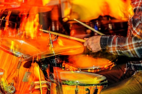 Hands of a drummer playing the drums