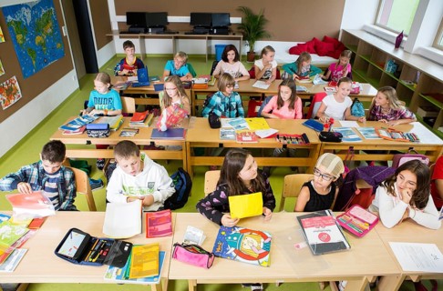 Children sitting in an elementary school class during a lesson