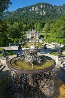 Terrace gardens with the Naiad fountain in the grounds of Schloss Linderhof Palace