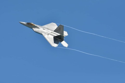 Lockheed Martin F-22 Raptor performs at an air show