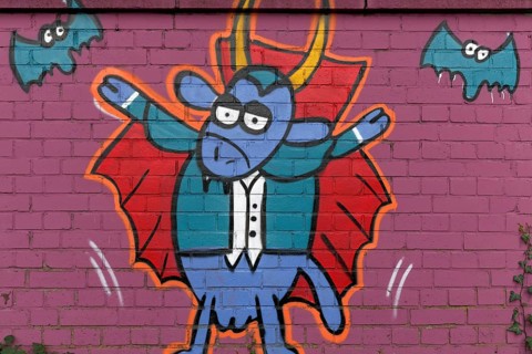 Ox figure dressed as Dracula