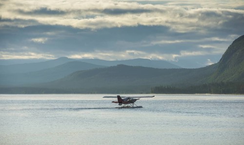 Seaplane taking off from Saggat Lake near Arrenjarka island