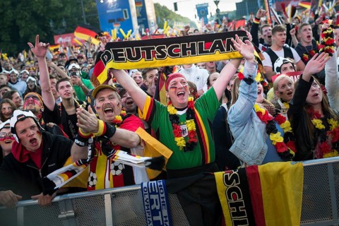 Fans watching the match Germany vs Ghana during the 2014 FIFA World Cup public screening event at Fanpark Berlin