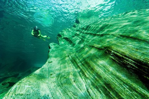 Scuba diver in the Verzasca River