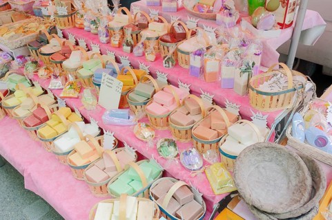 Market stall with various soaps