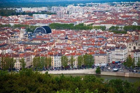 Cityscape of Lyon seen from the Basilica Notre-Dame de Fourviere