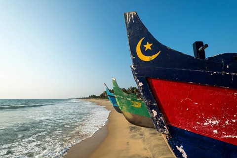Colorful fishing boats on the beach