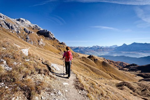 Mountain climber on the High Dolomite Mountain Trail
