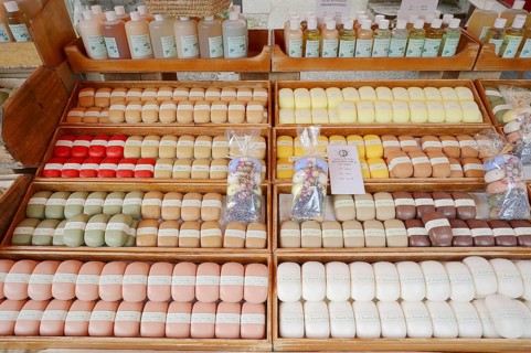 Market stall with various soaps
