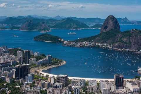 Outlook from the Christ the Redeemer statue over Rio de Janeiro and the Sugar Loaf