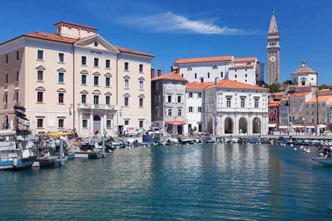 Harbor and old town with Cathedral of St. George