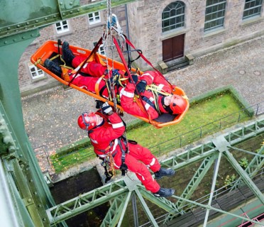 Firefighters practicing rescue from heights on the old Henrichenburg boat lift