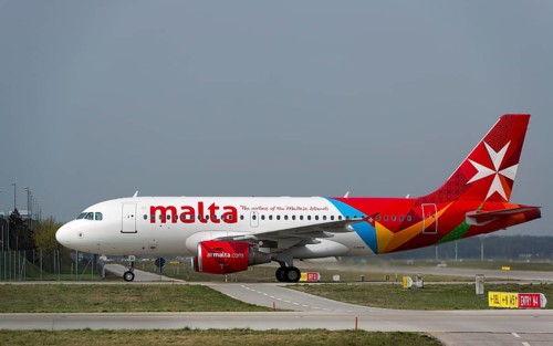 An Airbus A319-112 of the airline AIR MALTA rolls to its parking position at Munich Airport
