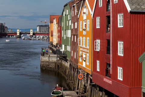 Old wooden warehouses on the Nidelva River